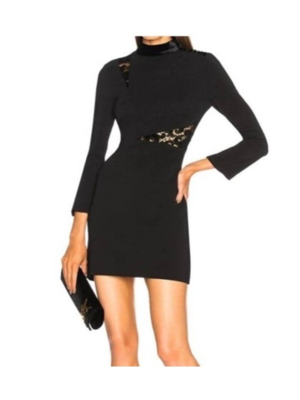 NEW A.L.C. Alix Mockneck Long-Sleeve Mini Dress Lace Cut-Out 0 Crepe Black